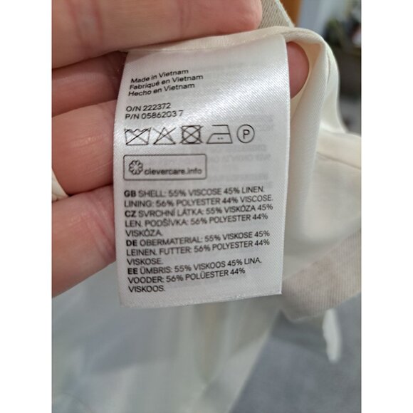 H&M Linen Bld Beige Ruched Sleeve Blazer Women's Size 8 Lightweight Open Front - Picture 5 of 10